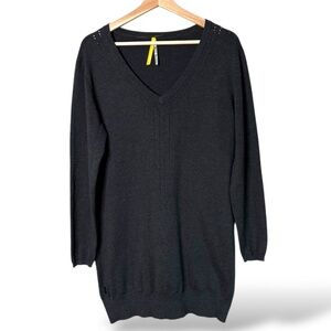 LOLE Cotton Blend Long Sleeve Vee Neck Long Line Tunic / Sweater Charcoal Grey L